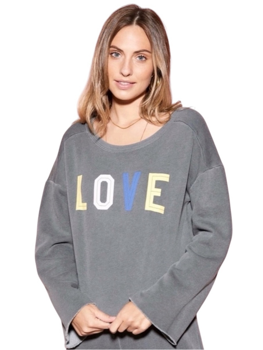 Wildfox LOVE Oversized Graphic Sweatshirt NWT Gray Cozy Lounge Pullover